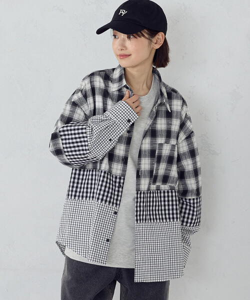 Purple&Yellow（パープルアンドイエロー）の「切り替えチェックシャツ（シャツ/ブラウス・メンズ・ネイビー/ホワイト・MEDIUM/SMALL/LARGE）」の12枚目の写真