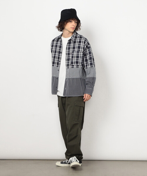 Purple&Yellow（パープルアンドイエロー）の「切り替えチェックシャツ（シャツ/ブラウス・メンズ・ネイビー/ホワイト・MEDIUM/SMALL/LARGE）」の13枚目の写真