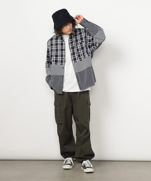 Purple&Yellow（パープルアンドイエロー）の「切り替えチェックシャツ（シャツ/ブラウス・メンズ・ネイビー/ホワイト・MEDIUM/SMALL/LARGE）」の14枚目の写真