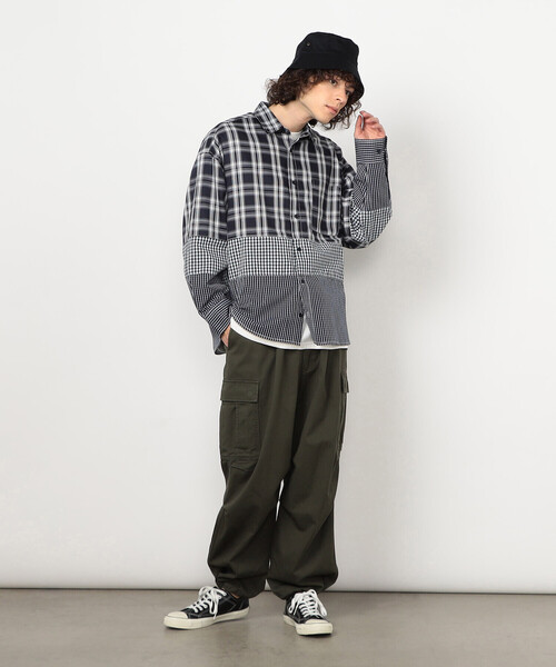 Purple&Yellow（パープルアンドイエロー）の「切り替えチェックシャツ（シャツ/ブラウス・メンズ・ネイビー/ホワイト・MEDIUM/SMALL/LARGE）」の15枚目の写真