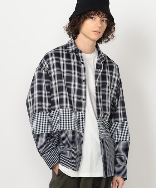 Purple&Yellow（パープルアンドイエロー）の「切り替えチェックシャツ（シャツ/ブラウス・メンズ・ネイビー/ホワイト・MEDIUM/SMALL/LARGE）」の16枚目の写真