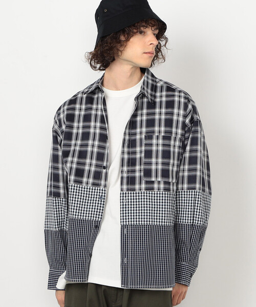 Purple&Yellow（パープルアンドイエロー）の「切り替えチェックシャツ（シャツ/ブラウス・メンズ・ネイビー/ホワイト・MEDIUM/SMALL/LARGE）」の17枚目の写真