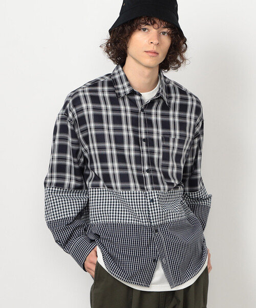 Purple&Yellow（パープルアンドイエロー）の「切り替えチェックシャツ（シャツ/ブラウス・メンズ・ネイビー/ホワイト・MEDIUM/SMALL/LARGE）」の18枚目の写真