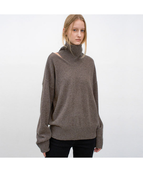ATELIER NAIN(アトリエナイン)の「YAK BLENDED CUT OUT HIGH NECK KNIT (T-7143)(ニット/セーター・レディース・ヘザーグレー/アッシュブラウン・FREE)」の1枚目の写真