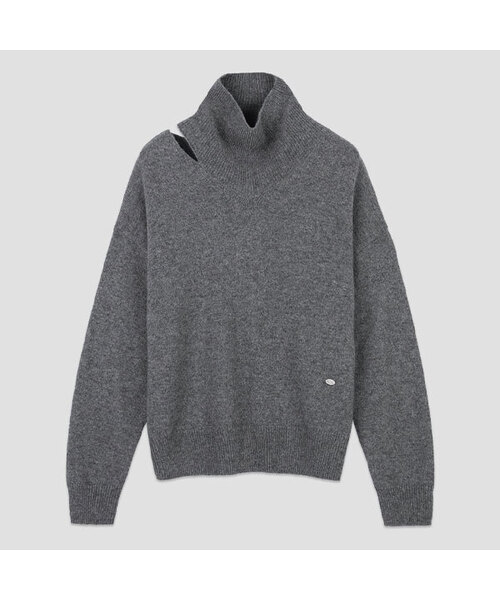ATELIER NAIN(アトリエナイン)の「YAK BLENDED CUT OUT HIGH NECK KNIT (T-7143)(ニット/セーター・レディース・ヘザーグレー/アッシュブラウン・FREE)」の2枚目の写真