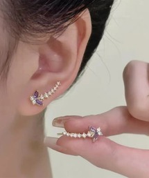 バタフライ&ビジューストーンペアピアス/レディース/両耳用(T3)