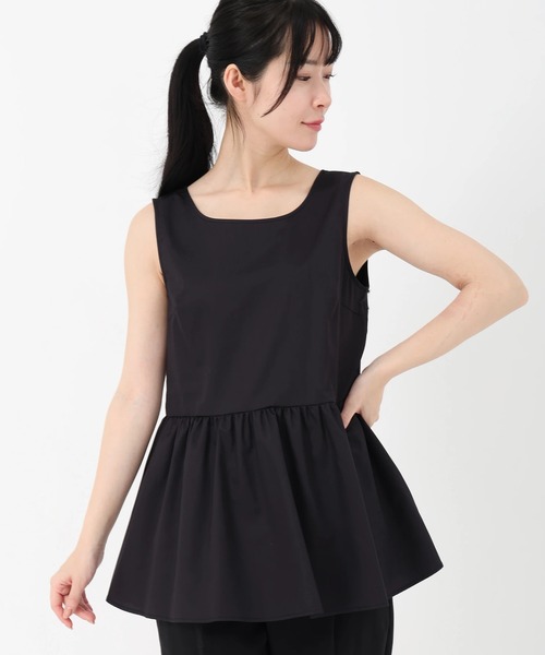 STRAWBERRY-FIELDS(ストロベリーフィールズ)の「プロフィーロサテンブロード_ペプラムタンクトップ(Tシャツ/カットソー・レディース・ホワイト/ブラック・2)」の2枚目の写真