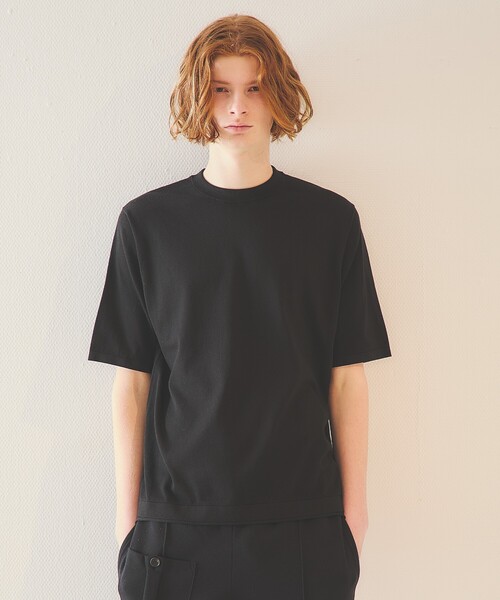 DESIGNWORKS(デザインワークス)の「リーフ柄ニットTシャツ / 半袖ニットT(ニット/セーター・メンズ・オフホワイト/ブラック・48/46/50)」の3枚目の写真