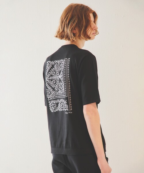 DESIGNWORKS(デザインワークス)の「リーフ柄ニットTシャツ / 半袖ニットT(ニット/セーター・メンズ・オフホワイト/ブラック・48/46/50)」の8枚目の写真