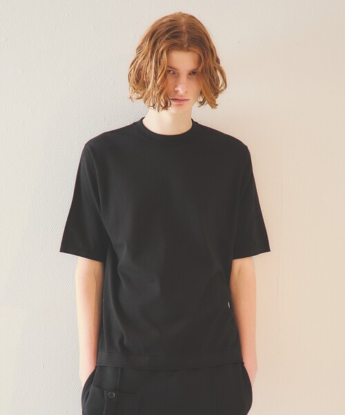 DESIGNWORKS(デザインワークス)の「リーフ柄ニットTシャツ / 半袖ニットT(ニット/セーター・メンズ・オフホワイト/ブラック・48/46/50)」の9枚目の写真