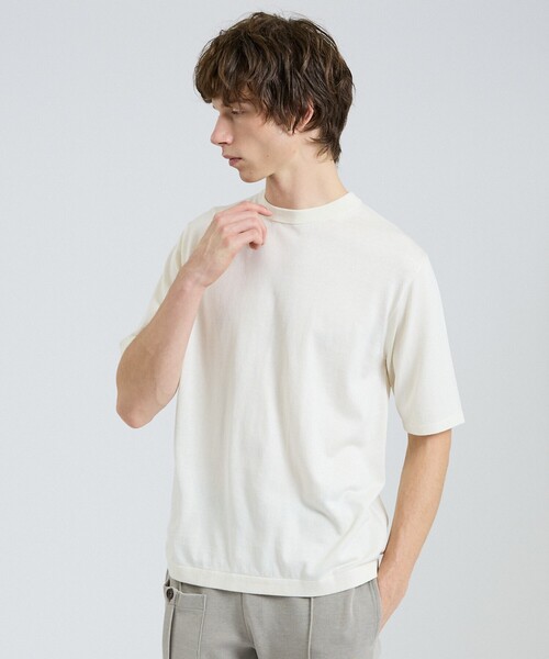DESIGNWORKS(デザインワークス)の「リーフ柄ニットTシャツ / 半袖ニットT(ニット/セーター・メンズ・オフホワイト/ブラック・48/46/50)」の14枚目の写真