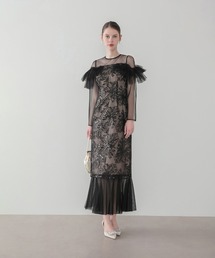 【LEJA】フラワースパンコールヘムチュールＩラインワンピースドレス美脚効果結婚式 パーティードレス 成人式 二次会 同窓会 お呼ばれ オケージョン 20代 30代