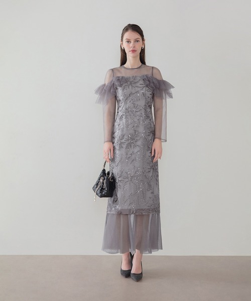 Leja（レジャ）の「【LEJA】フラワースパンコールヘムチュールＩラインワンピースドレス美脚効果結婚式 パーティードレス 成人式 二次会 同窓会 お呼ばれ オケージョン 20代 30代（ドレス・レディース・グレー/ブラック・MEDIUM/SMALL）」の19枚目の写真