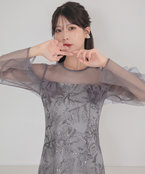 Leja（レジャ）の「【LEJA】フラワースパンコールヘムチュールＩラインワンピースドレス美脚効果結婚式 パーティードレス 成人式 二次会 同窓会 お呼ばれ オケージョン 20代 30代（ドレス・レディース・グレー/ブラック・MEDIUM/SMALL）」の15枚目の写真