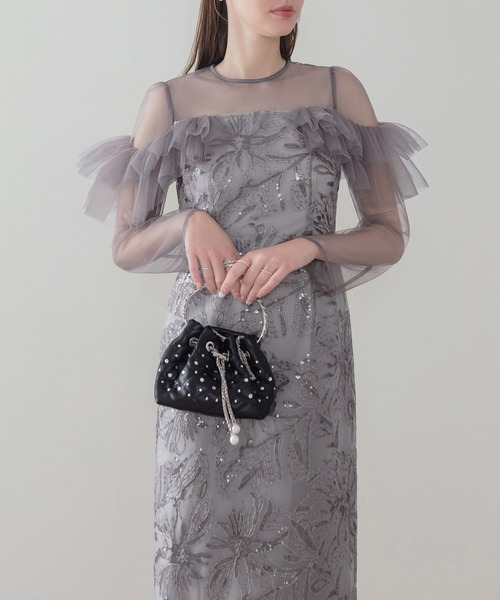 Leja（レジャ）の「【LEJA】フラワースパンコールヘムチュールＩラインワンピースドレス美脚効果結婚式 パーティードレス 成人式 二次会 同窓会 お呼ばれ オケージョン 20代 30代（ドレス・レディース・グレー/ブラック・MEDIUM/SMALL）」の17枚目の写真