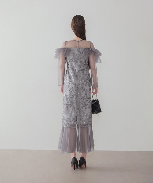Leja（レジャ）の「【LEJA】フラワースパンコールヘムチュールＩラインワンピースドレス美脚効果結婚式 パーティードレス 成人式 二次会 同窓会 お呼ばれ オケージョン 20代 30代（ドレス・レディース・グレー/ブラック・MEDIUM/SMALL）」の20枚目の写真