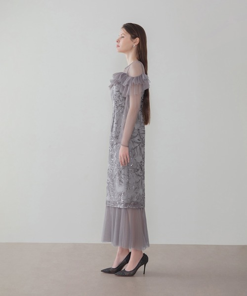 Leja（レジャ）の「【LEJA】フラワースパンコールヘムチュールＩラインワンピースドレス美脚効果結婚式 パーティードレス 成人式 二次会 同窓会 お呼ばれ オケージョン 20代 30代（ドレス・レディース・グレー/ブラック・MEDIUM/SMALL）」の21枚目の写真