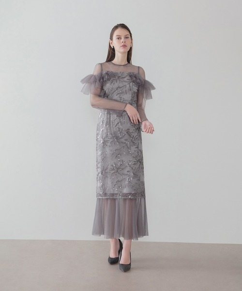 Leja（レジャ）の「【LEJA】フラワースパンコールヘムチュールＩラインワンピースドレス美脚効果結婚式 パーティードレス 成人式 二次会 同窓会 お呼ばれ オケージョン 20代 30代（ドレス・レディース・グレー/ブラック・MEDIUM/SMALL）」の22枚目の写真