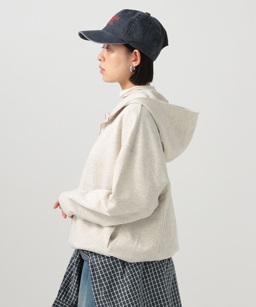 BAYFLOW（ベイフロー）の「[春まで活躍する]ハーフジップショートフーディー（スウェット・レディース・グレー/オフホワイト・FREE）」の15枚目の写真