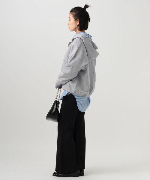BAYFLOW（ベイフロー）の「[春まで活躍する]ハーフジップショートフーディー（スウェット・レディース・グレー/オフホワイト・FREE）」の19枚目の写真