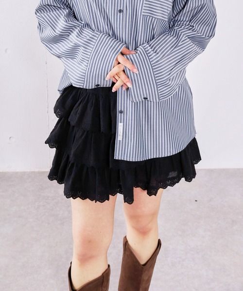 archives(アルシーヴ)の「コットンレースフリルミニSK(スカート・レディース・オフホワイト/ブラック・MEDIUM)」の14枚目の写真