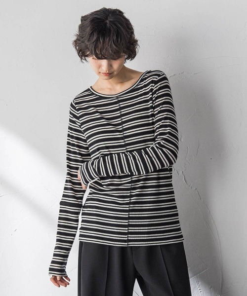 MAYSON GREY（メイソングレイ）の「”肌が喜ぶ”前後2WAYクルーネックロンT≪手洗い可能≫（Tシャツ/カットソー・レディース・ホワイト/ブラック系その他・M）」の2枚目の写真