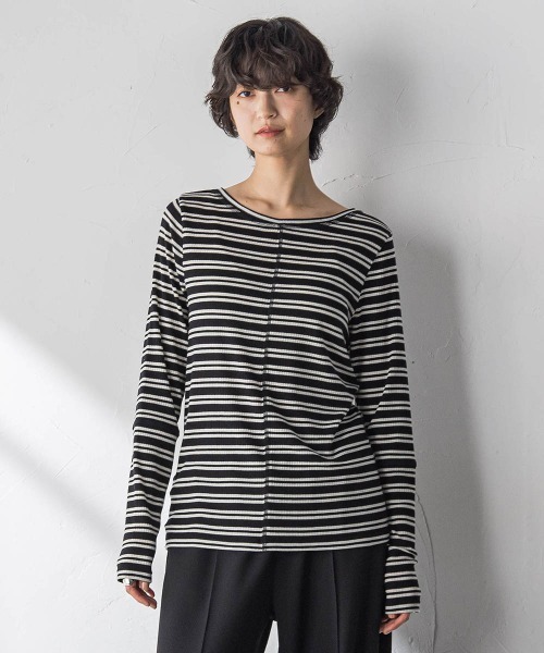 MAYSON GREY（メイソングレイ）の「”肌が喜ぶ”前後2WAYクルーネックロンT≪手洗い可能≫（Tシャツ/カットソー・レディース・ホワイト/ブラック系その他・M）」の21枚目の写真