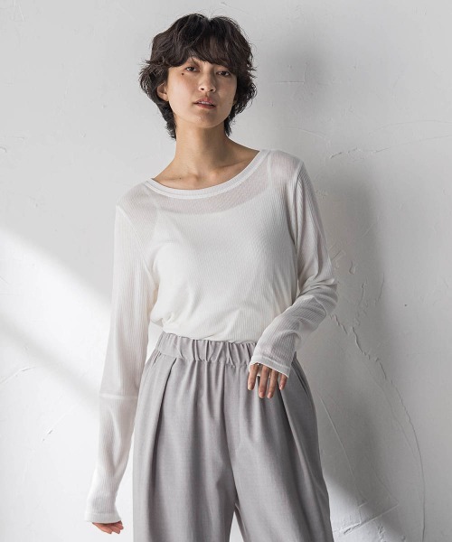 MAYSON GREY（メイソングレイ）の「”肌が喜ぶ”前後2WAYクルーネックロンT≪手洗い可能≫（Tシャツ/カットソー・レディース・ホワイト/ブラック系その他・M）」の10枚目の写真