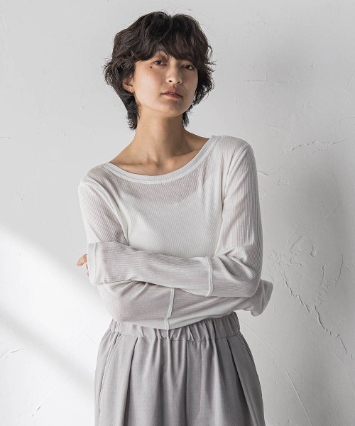 MAYSON GREY（メイソングレイ）の「”肌が喜ぶ”前後2WAYクルーネックロンT≪手洗い可能≫（Tシャツ/カットソー・レディース・ホワイト/ブラック系その他・M）」の12枚目の写真