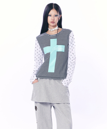 SETUP-EXE（セットアップイーエックスイー）の「MIXED PATTERN TOP / BLACK（Tシャツ/カットソー）」