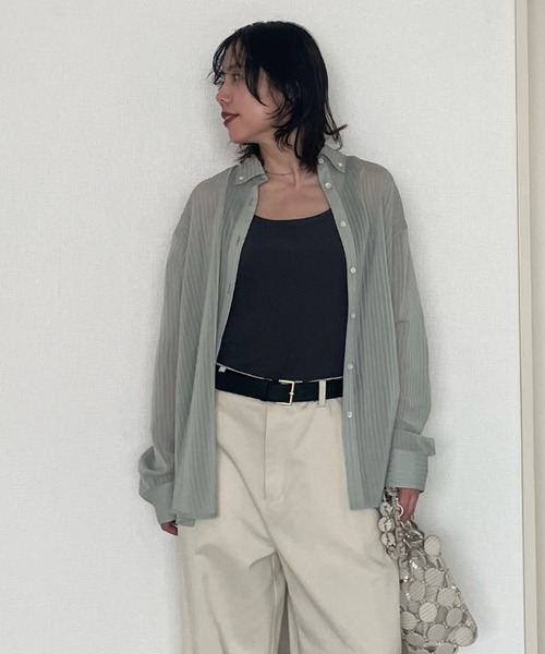 Henon.(ヘノン)の「ストライプシアーシャツ(シャツ/ブラウス・レディース・ミント/アイボリー・F)」の1枚目の写真