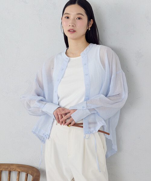 COMME CA ISM(コムサイズム)の「【セットアイテム】シアーシャツ+タンクトップ(Tシャツ/カットソー・レディース・ホワイト/チャコール/サックスブルー・LARGE/MEDIUM)」の3枚目の写真