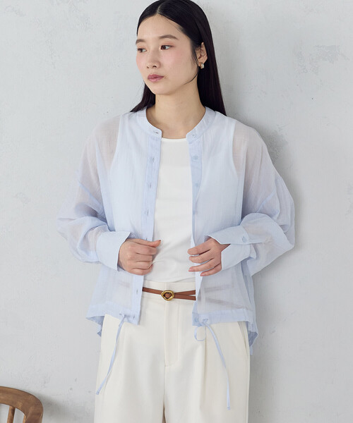COMME CA ISM(コムサイズム)の「【セットアイテム】シアーシャツ+タンクトップ(Tシャツ/カットソー・レディース・ホワイト/チャコール/サックスブルー・LARGE/MEDIUM)」の5枚目の写真