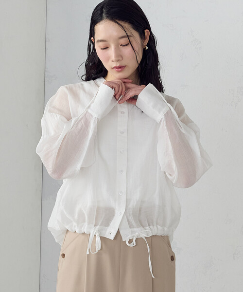 COMME CA ISM(コムサイズム)の「【セットアイテム】シアーシャツ+タンクトップ(Tシャツ/カットソー・レディース・ホワイト/チャコール/サックスブルー・LARGE/MEDIUM)」の4枚目の写真