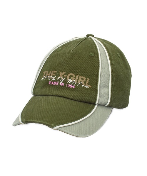 X-girl(エックスガール)の「PANELED 6PANEL CAP(キャップ・レディース・ブラック/オリーブ・ONE SIZE)」の1枚目の写真