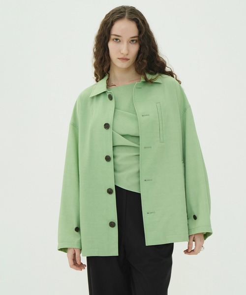CLANE(クラネ)の「WOOL NYLON SINGLE JACKET(ナイロンジャケット・レディース・ブラック/ライトベージュ/グリーン・1/2)」の3枚目の写真