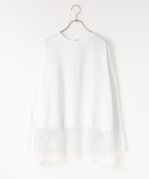 LOWRYS FARM（ローリーズファーム）の「レースレイヤードＬＳ 663968（Tシャツ/カットソー・レディース・ブラック/ホワイト・FREE）」の2枚目の写真