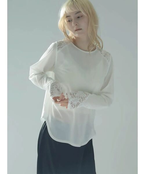 :ETHROF(イーサオブ)の「LACE×SHEER STRETCH TOPS(Tシャツ/カットソー・レディース・ブラック/ホワイト・MEDIUM)」の1枚目の写真