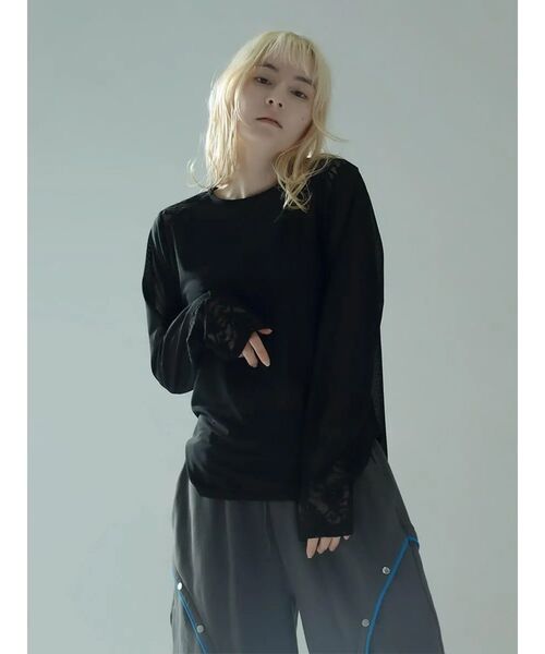 :ETHROF(イーサオブ)の「LACE×SHEER STRETCH TOPS(Tシャツ/カットソー・レディース・ブラック/ホワイト・MEDIUM)」の2枚目の写真