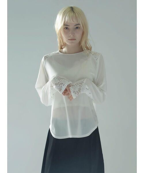 :ETHROF(イーサオブ)の「LACE×SHEER STRETCH TOPS(Tシャツ/カットソー・レディース・ブラック/ホワイト・MEDIUM)」の3枚目の写真