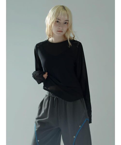 :ETHROF(イーサオブ)の「LACE×SHEER STRETCH TOPS(Tシャツ/カットソー・レディース・ブラック/ホワイト・MEDIUM)」の4枚目の写真
