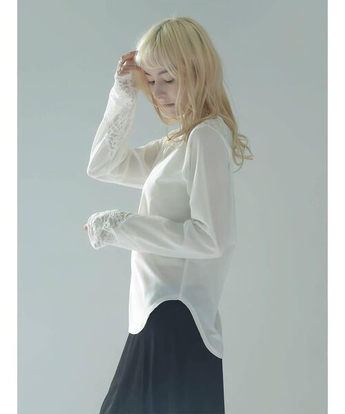 :ETHROF(イーサオブ)の「LACE×SHEER STRETCH TOPS(Tシャツ/カットソー・レディース・ブラック/ホワイト・MEDIUM)」の5枚目の写真