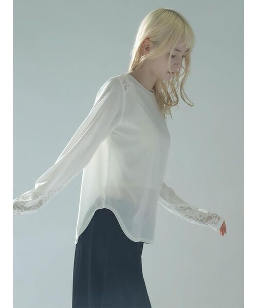 :ETHROF(イーサオブ)の「LACE×SHEER STRETCH TOPS(Tシャツ/カットソー・レディース・ブラック/ホワイト・MEDIUM)」の6枚目の写真
