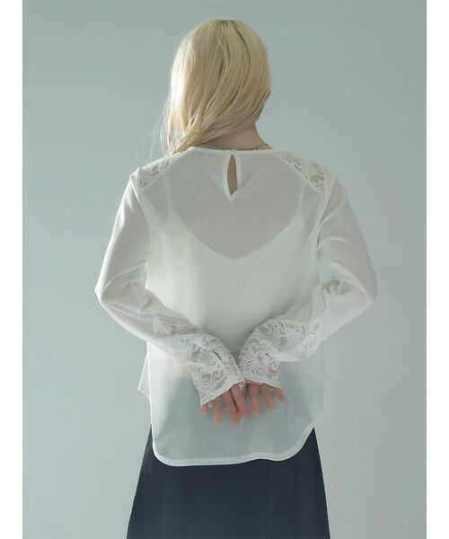 :ETHROF(イーサオブ)の「LACE×SHEER STRETCH TOPS(Tシャツ/カットソー・レディース・ブラック/ホワイト・MEDIUM)」の7枚目の写真