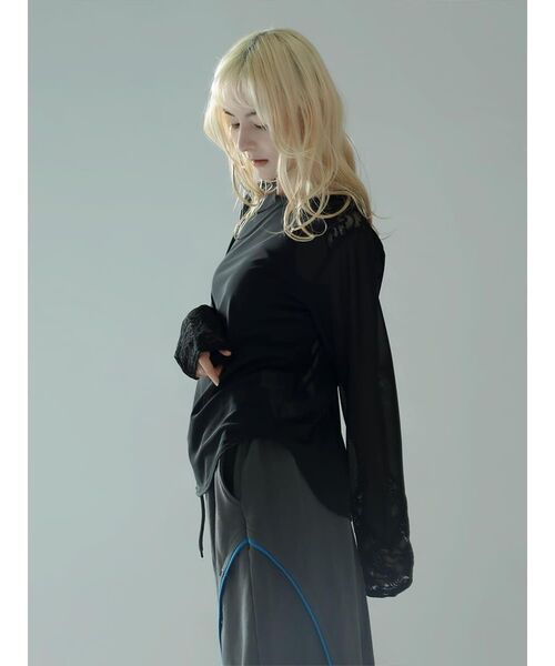 :ETHROF(イーサオブ)の「LACE×SHEER STRETCH TOPS(Tシャツ/カットソー・レディース・ブラック/ホワイト・MEDIUM)」の9枚目の写真