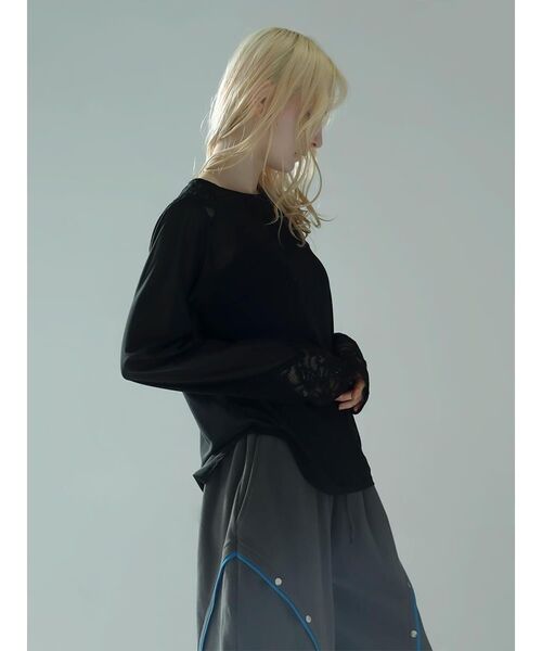 :ETHROF(イーサオブ)の「LACE×SHEER STRETCH TOPS(Tシャツ/カットソー・レディース・ブラック/ホワイト・MEDIUM)」の10枚目の写真