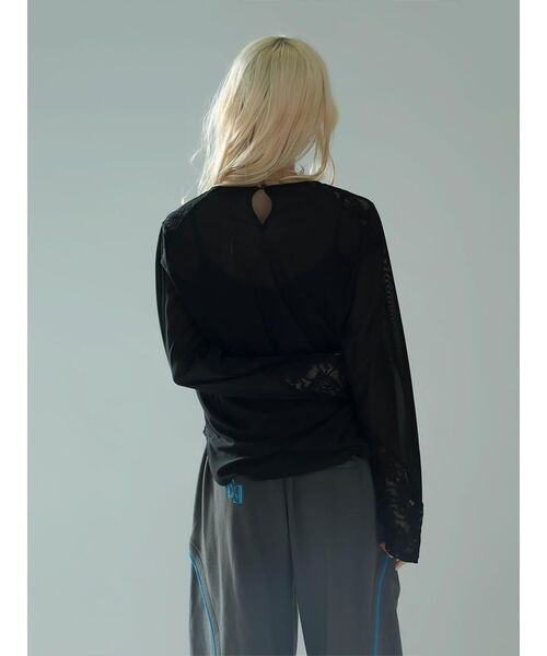 :ETHROF(イーサオブ)の「LACE×SHEER STRETCH TOPS(Tシャツ/カットソー・レディース・ブラック/ホワイト・MEDIUM)」の11枚目の写真