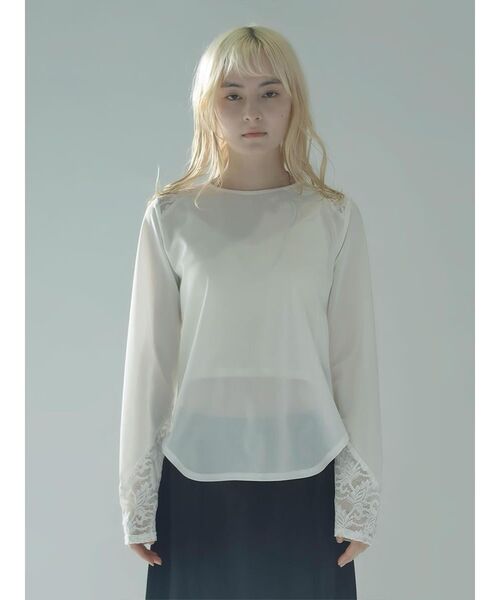 :ETHROF(イーサオブ)の「LACE×SHEER STRETCH TOPS(Tシャツ/カットソー・レディース・ブラック/ホワイト・MEDIUM)」の13枚目の写真
