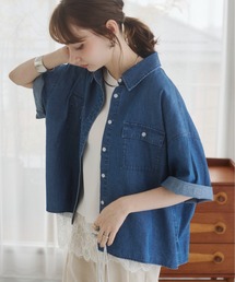 オーバーサイズ レギュラーカラー デニム 半袖シャツ / 夏服