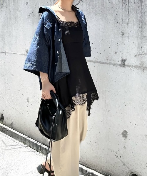 ANGIE(アンジー)の「オーバーサイズ レギュラーカラー デニム 半袖シャツ / 夏服(シャツ/ブラウス・レディース・ブルー/ネイビー/ブルー系その他・FREE)」の13枚目の写真
